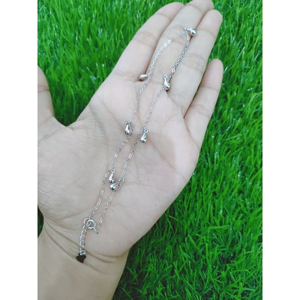 gelang kaki rantai nori +7m.tears polos/ gelang kaki perak asli silver 925 lapis emas