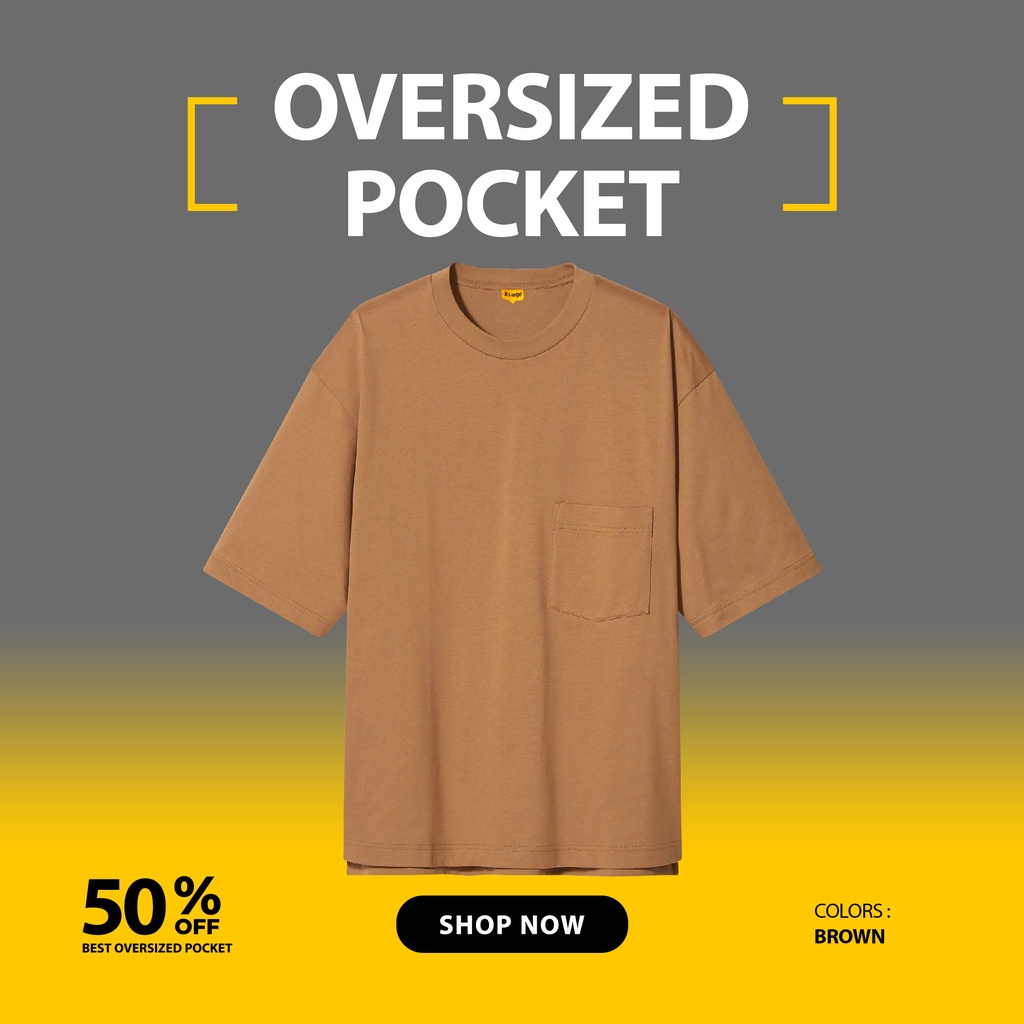 KAOS POLOS OVERSIZE POCKET SAKU PRIA TANGAN PENDEK WARNA COKLAT BROWN UKURAN S-XL BAHAN COTTON COMBED 24S ORGINAL