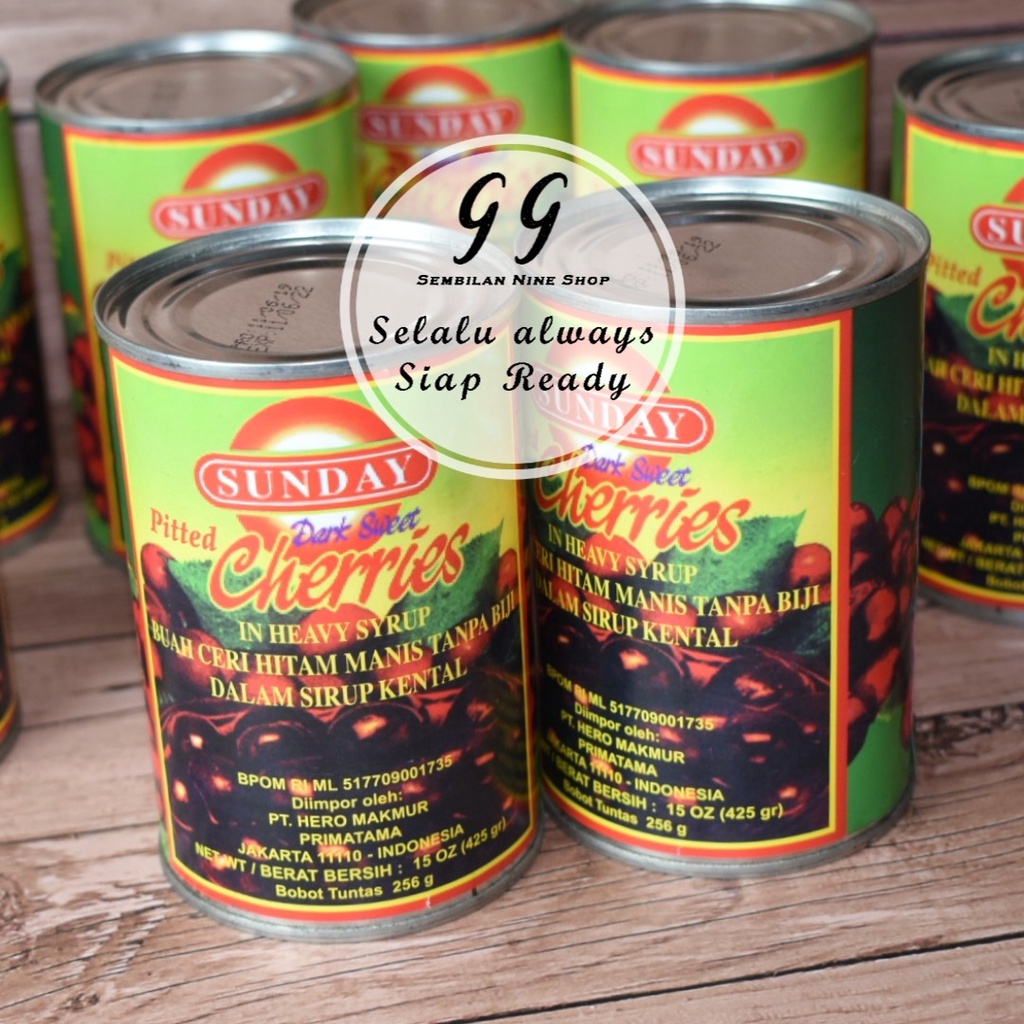 SUNDAY Pitted DARK Sweet CHERRIES 15 Oz 425 Gram Cherry Ceri Hitam Cherri