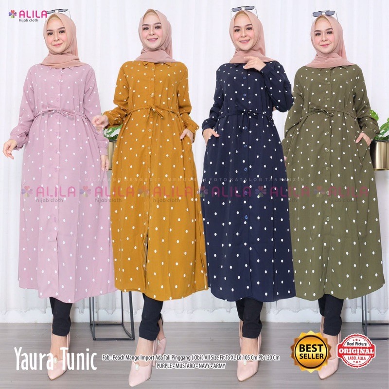YAURA TUNIK/ LONG TUNIK/ ATASAN MUSLIM/ TUNIK POLKADOT/ BAJU WANITA IMPORT