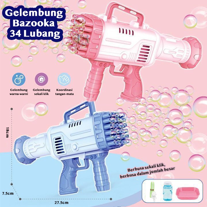 Mainan Pistol Gelembung Sabun Jumbo Premium Elektrik Dengan Lampu Senter Bazooka 34 Lubang Water Gun for Kids