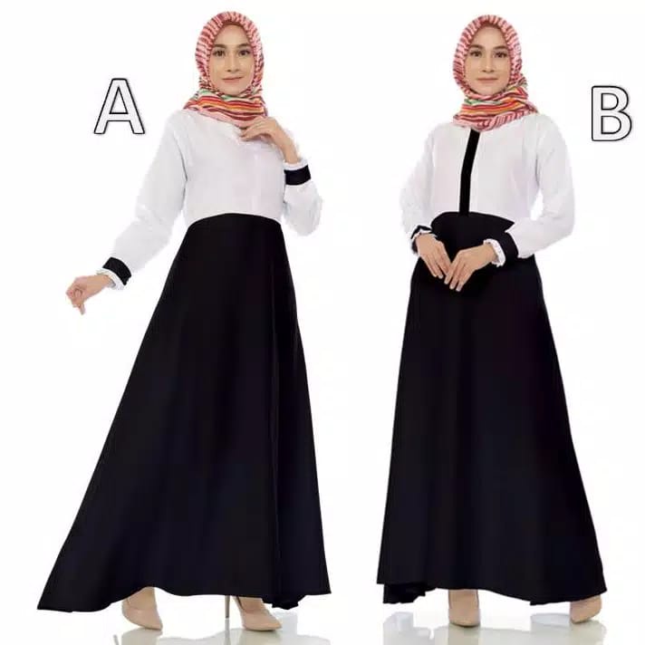 GAMIS HITAM-PUTIH { S.M.L.XL} /gamis  kerja kantor /gamis pns /gamis toyobo/gamis wanita/terbaru 2022