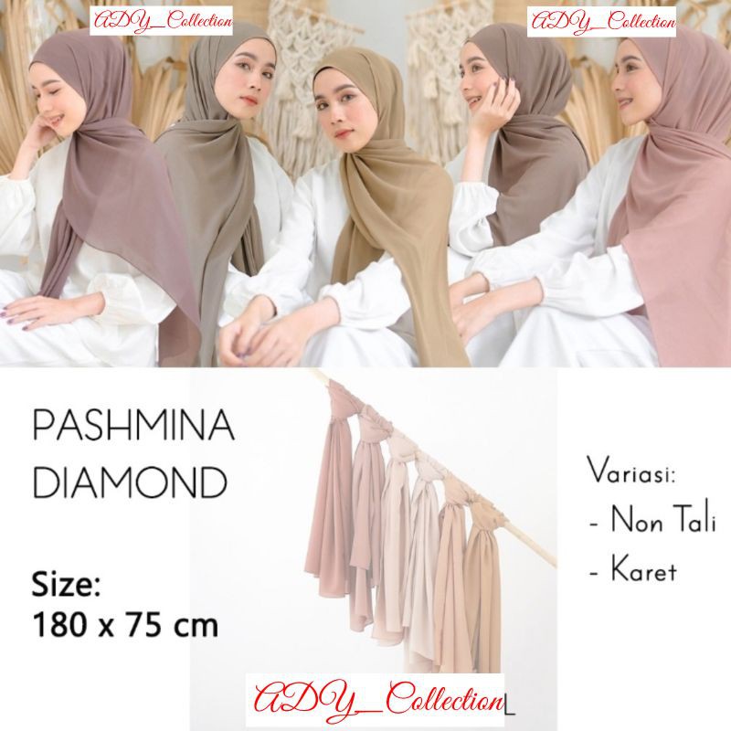 Hijab Pashmina Diamond karet & Non Tali (Polos) PREMIUM