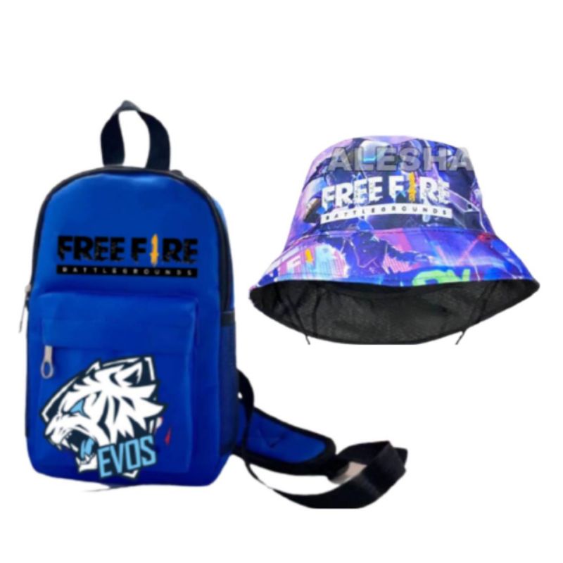 topi anak BUCKET terbaru karakter Free fire/tas selempang anak/WAISTBAG anak