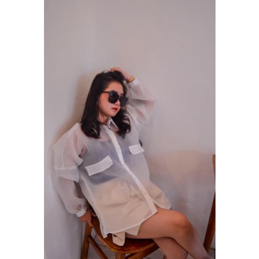 Organza Shirt by Keenanthi / Kemeja Organza / Outer Organza / Organza Outfit / Baju Cewe Kue