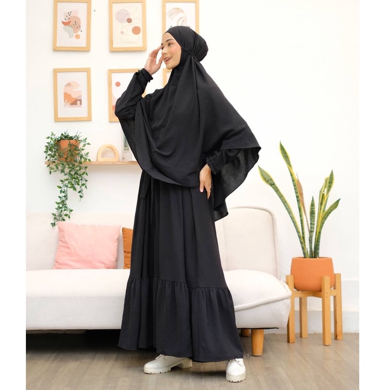 Khimar Hasya standar atau jumbo anti kusut airflow by RiskiRich-Black