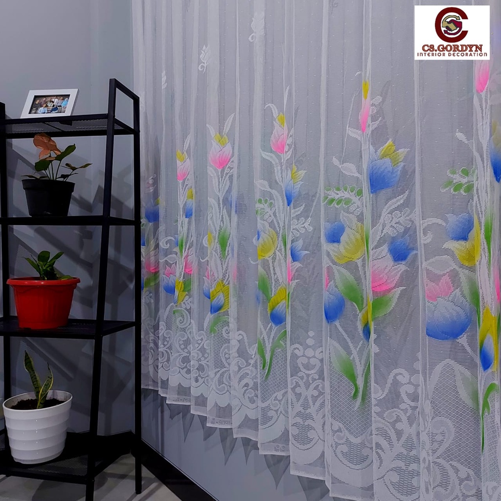 Gorden Vitrase Vitrace motif Bunga Tulip Tirai Jendela Pintu Minimalis