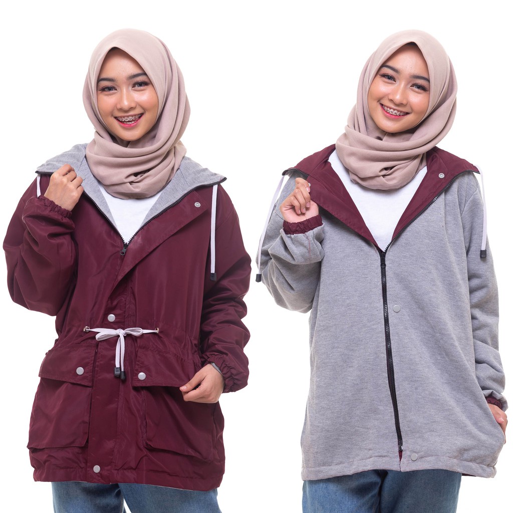 Jaket Parasut Wanita Parasit Outdoor Waterproof Outerwear Anti Air Bolak Balik Warna Kombinasi Hoodie Wanita Murah