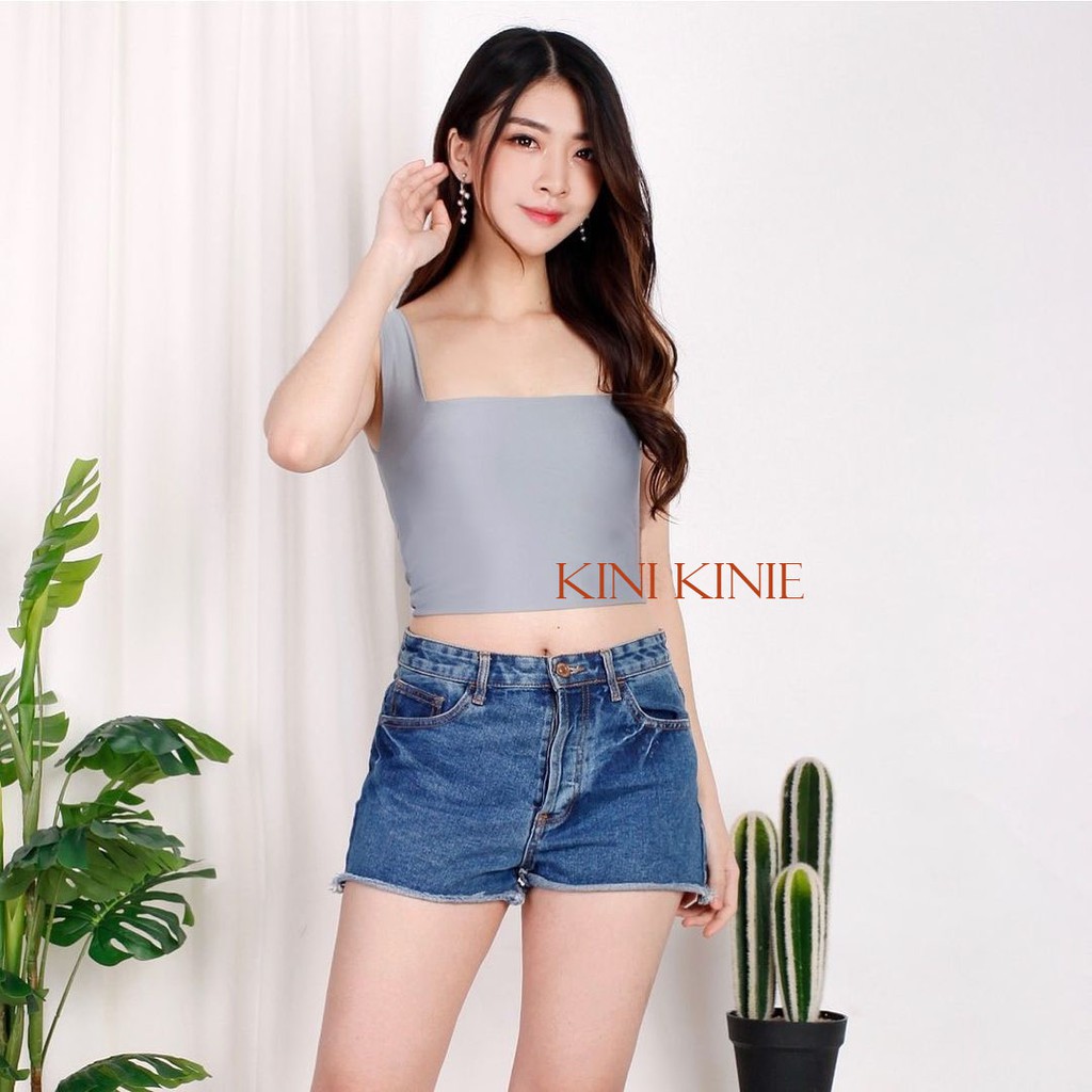 Tank top square polos wanita Tanktop korea Tangtop Crop top | Jenna Tanktop-Grey