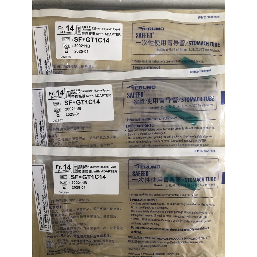 NGT terumo/stomach tube/slang sonde fr no.12 14 16 18