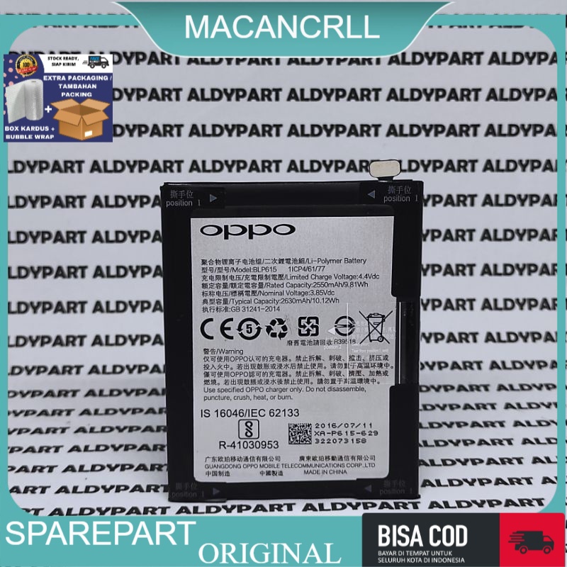 Baterai Battery Batre Oppo Neo 9 / A37 / A37f Blp615 Ori copotan