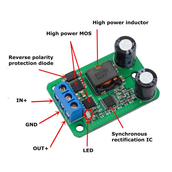 Modul Konverter Step Down DC-DC Synchronous 24 V / 12v Untuk 5v / 5A 25w