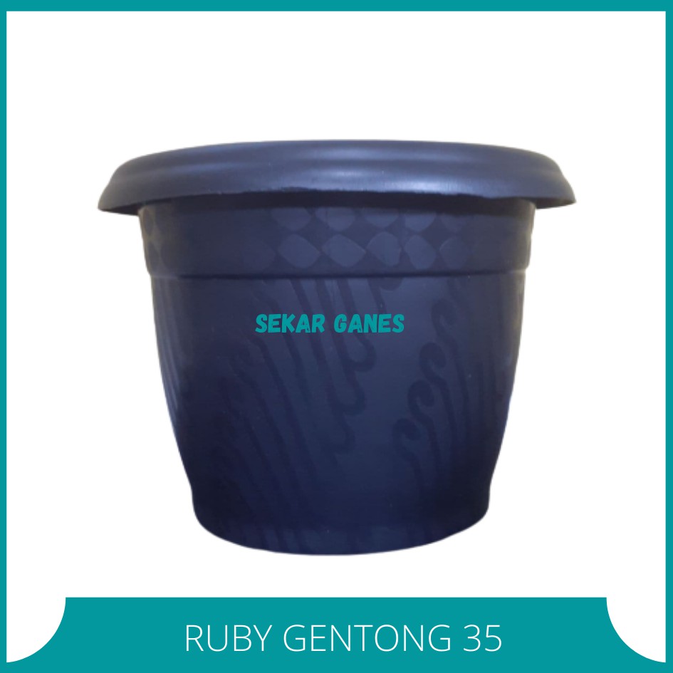 SEKARGANES Pot Gentong 35 Batik Hitam Grosir Pot Plastik Bunga Jumbo Besar Murah Tanaman