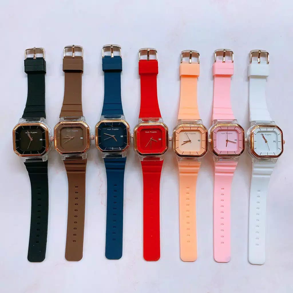 Jam Tangan Wanita Strap Rubber Hush Puppies Tanggal Aktif Case Kotak HP-70