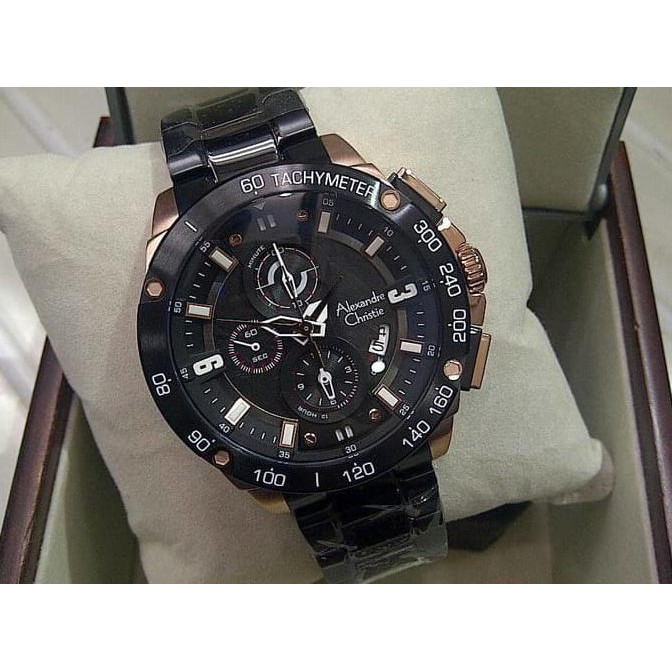 Promo Jam Tangan Alexandre Christie Original Ac6463Mc Rantai Black Rose Gold Ready