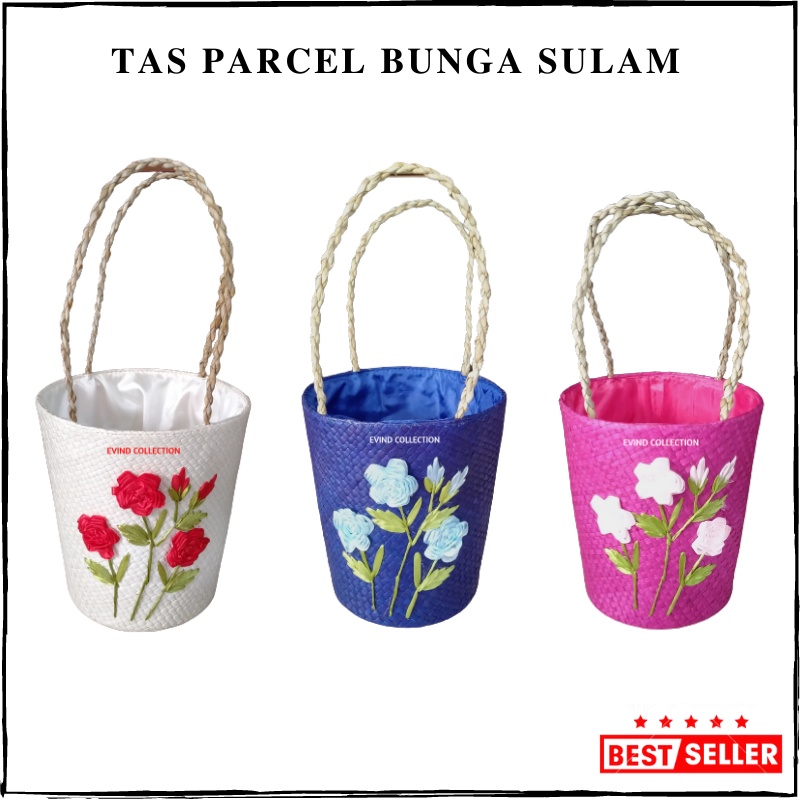 Tas Hampers Anyaman Variasi Bunga Sulam Keranjang Parcel Anyaman Pandan