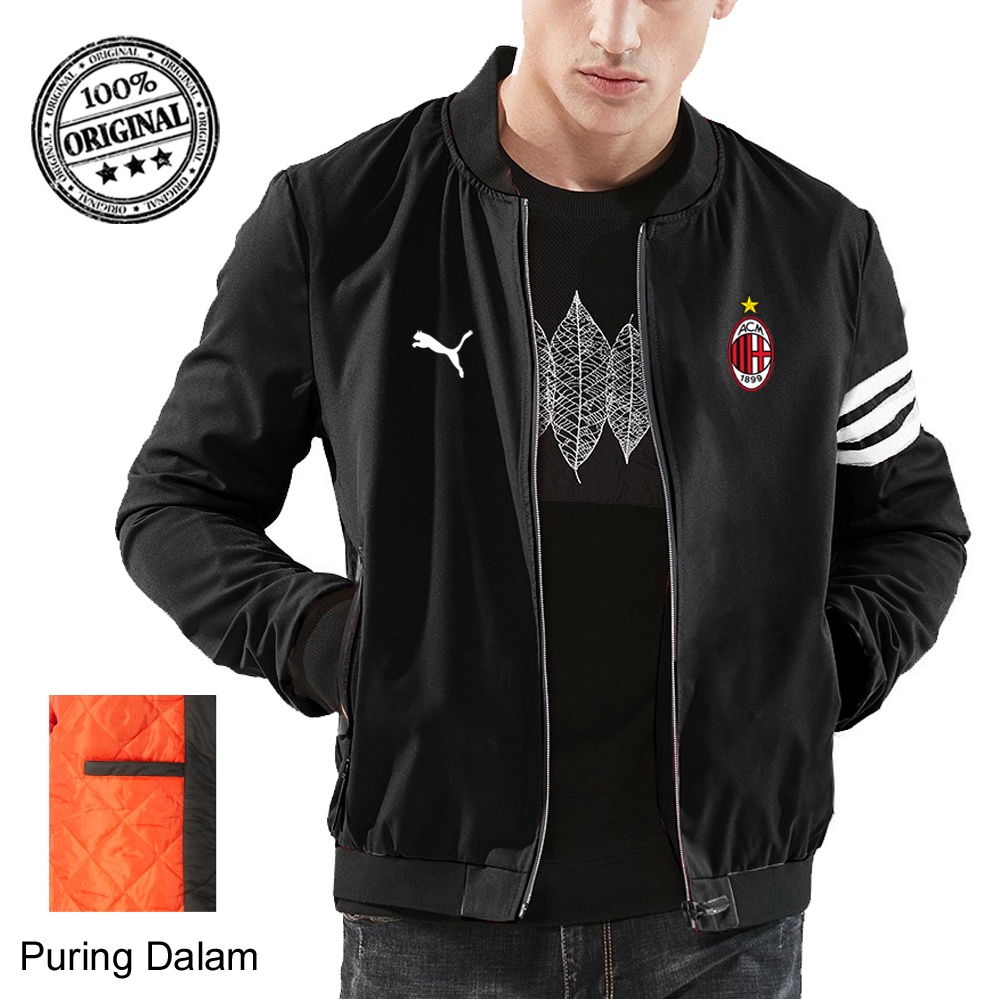 Diskon  Jaket Bomber Pria Ac Milan Terbaru 2021 - Jaket Pria Terbaru Keren Gaya - Jaket Casual Pria 
