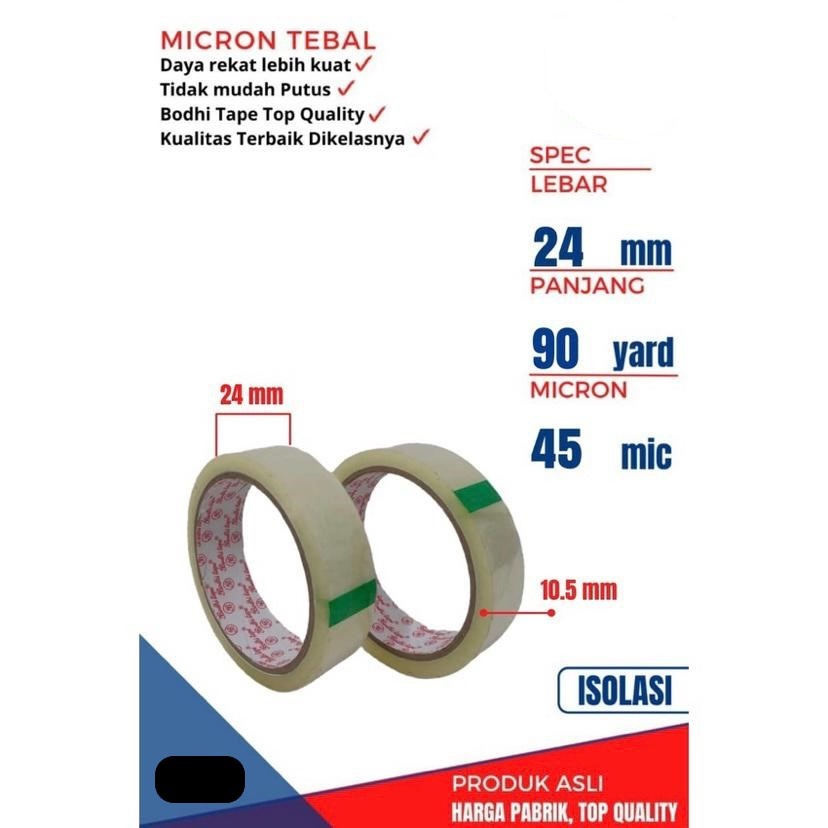 

Isolasi / Selotip / Lakban Kecil Sedang Bening 12MM 24MM / OPP Packing Tape 1/2 & 1 inch 90YARD