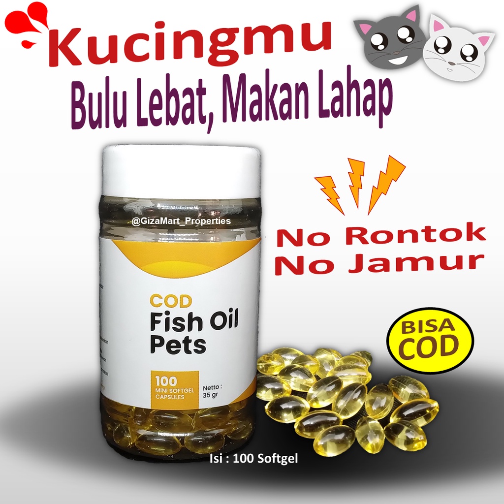 Minyak Ikan Vitamin Kucing Anjing Cod Fish Oil Pets Vitamin Bulu Gembul dan Lahap Makannya isi 100 Softgel