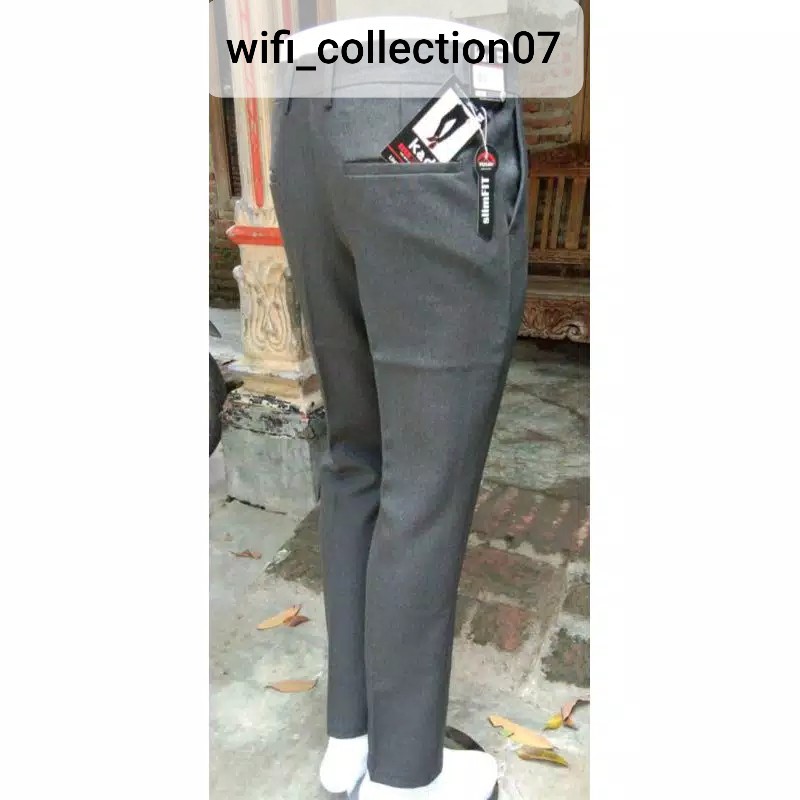 CELANA KANTOR FORMAL PRIA SLIMFIT BAHAN DASAR KAIN WOLL.-ABU TUA
