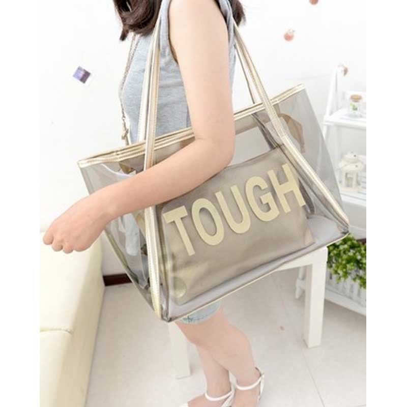 Tas Tote Bag PVC Transparan 2 in 1 Wanita TOUGH Kapasitas Besar Muat Banyak Waterproof-TW1811