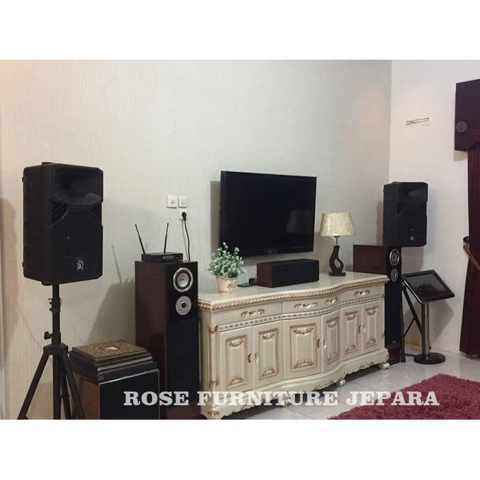 bufet tv duco putih, mebel jati jepara