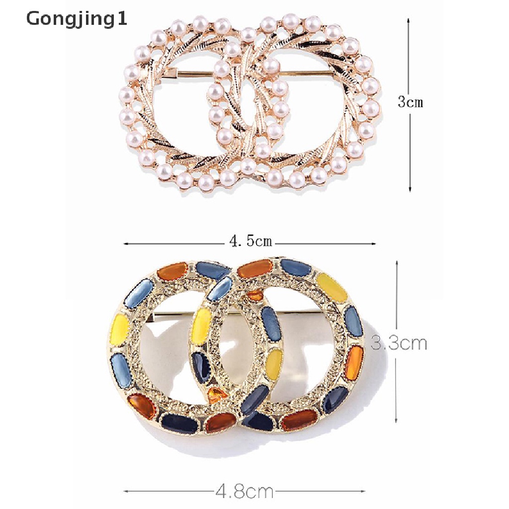 Gongjing1 Bros Pin Enamel Desain Lingkaran Ganda Hias Mutiara Imitasi Warna Warni Untuk Wanita