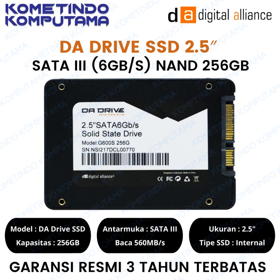 SSD DA DRIVE 2.5 Inch 256GB SATA III 6gb/s Read 560MB/s Write 520MB/s