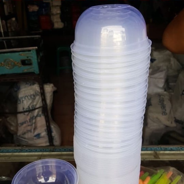 Mangkuk plastik + tutup 200 300 400 450 ml wadah tempat makanan mangkok plastik microwave thinwall m