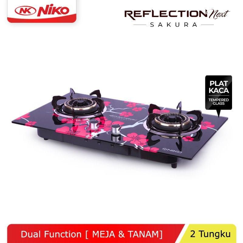 NIKO REFLECTION MOTIF SAKURA KOMPOR GAS TANAM 2 TUNGKU TEMPERED GLASS