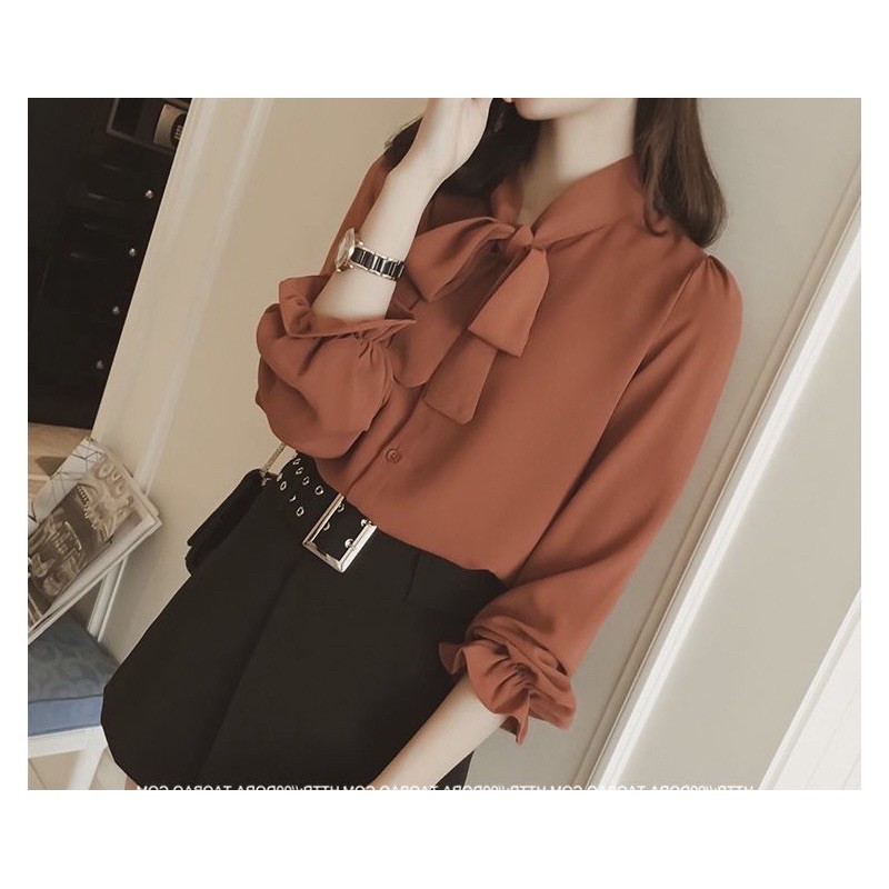 [FANYA]Blouse wanita  import lengan panjang kerah pita-5