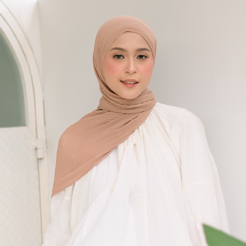 Lozy Hijab - Ayra Pleats Shawl ( Pashmina Full Plisket )-Peanut