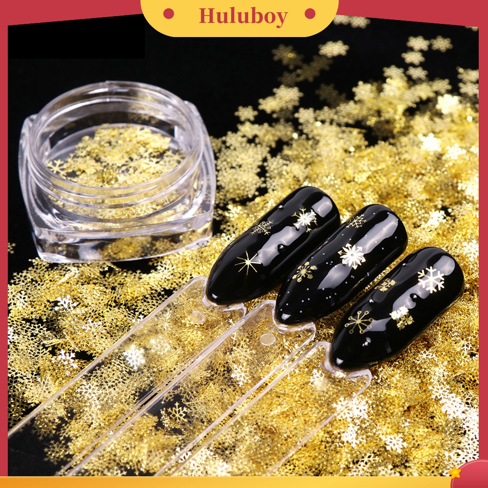 Huluboy Huluboy♡ 90pcs / Kotak Sequin Ultra Tipis Bentuk Snowflake Natal Warna Emas Untuk Dekorasi Manicure