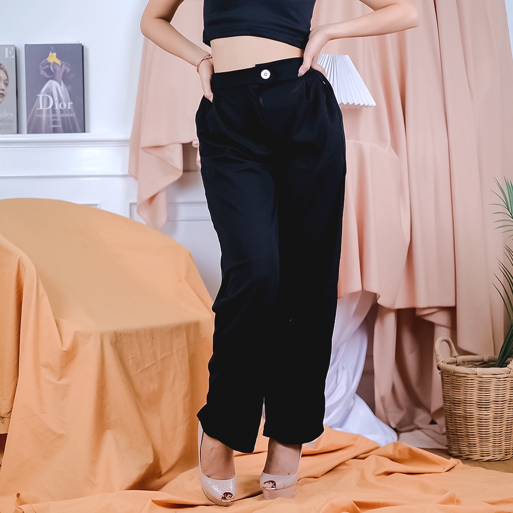 Tq88indonesia Fashion Celana Panjang Wanita / Irene Crepe Button Pants / Celana Polos Cewek / Celana Santai Cewek / Celana Panjang Cewek Terbaru