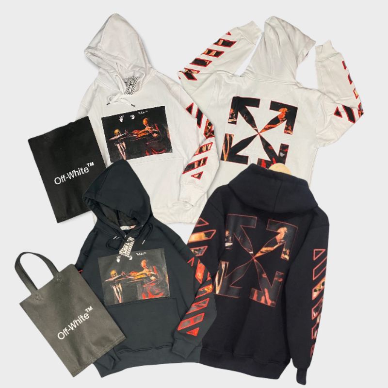 HOODIE OFF WHITE HITAM PUTIH (GRATIS TOTE BAG)