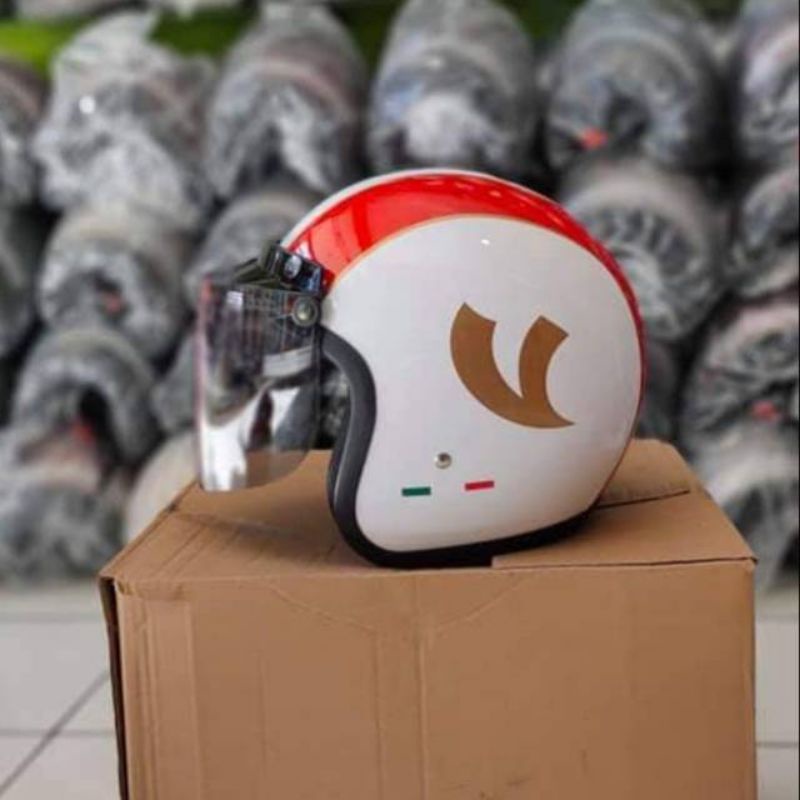 Helm Vespa Putih Original pakai Kaca Bogo