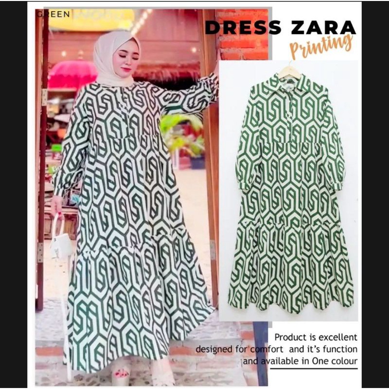 Midi dress Motif Z*ra Print Bahan Linen Import