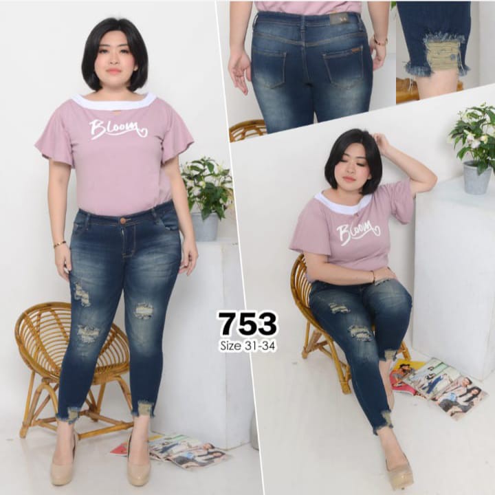 MC girl Celana Jeans 7/9 Ripped Jumbo / Celana Jeans 7/9 Sobek Jumbo / Celana Ripped Jeans / Celana