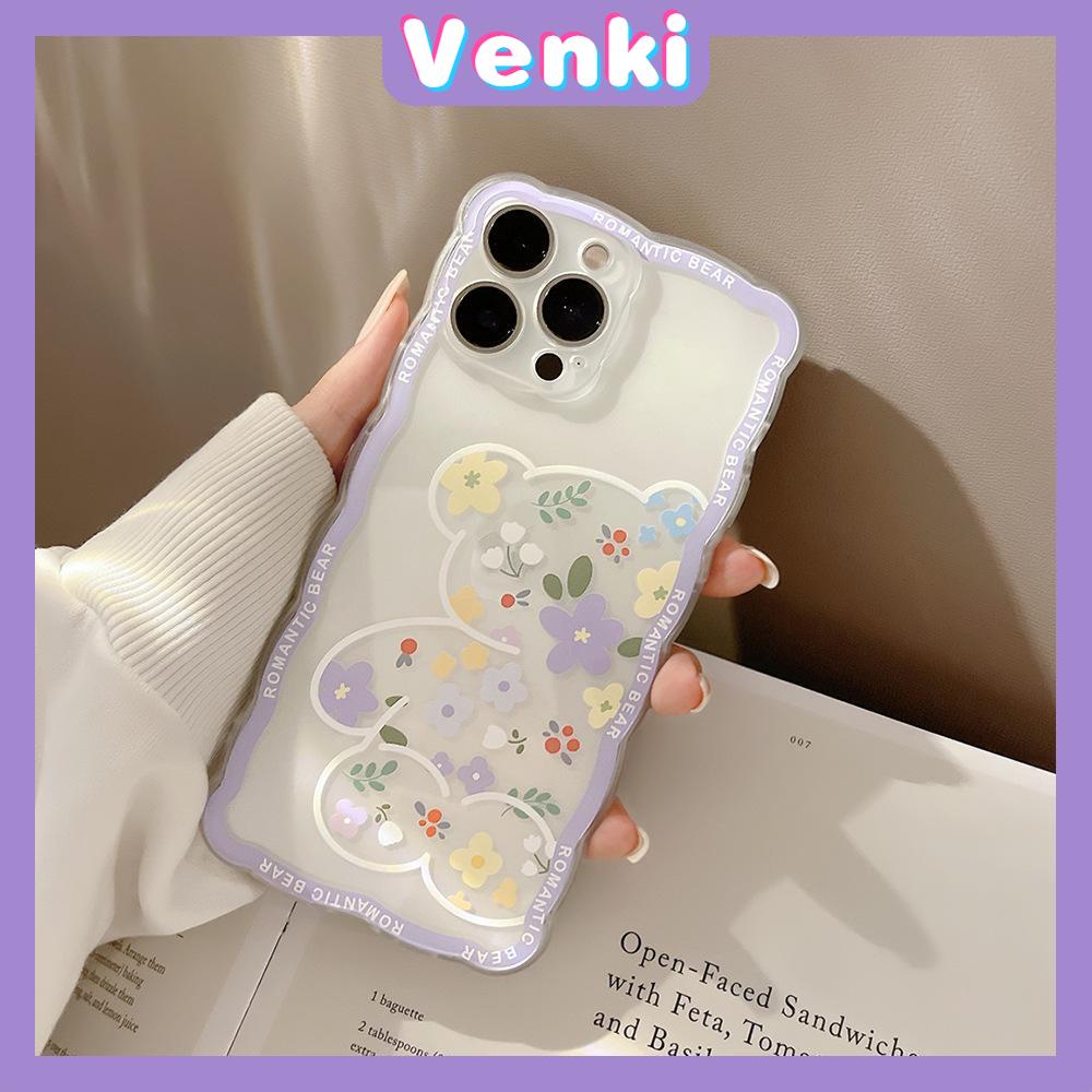 iPhone Case Silicone Soft Case Clear Case Wave Non-Slip Shockproof Camera Full Coverage Protection Purple Flower Bear For iPhone 13 Pro Max iPhone 12 Pro Max iPhone 11 iPhone 7Plus