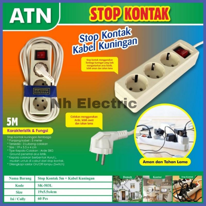 S/k 3L + Cabel Arde (5 Meter) Atn - Stop Kontak 3 Lubang Arde On/Off (5 Mtr) Atn - Stop Kontak 3L + Kabel Arde (5 M) Atn