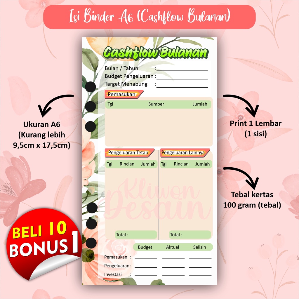 

isi kertas binder a6 ring 6 cashflow bulanan