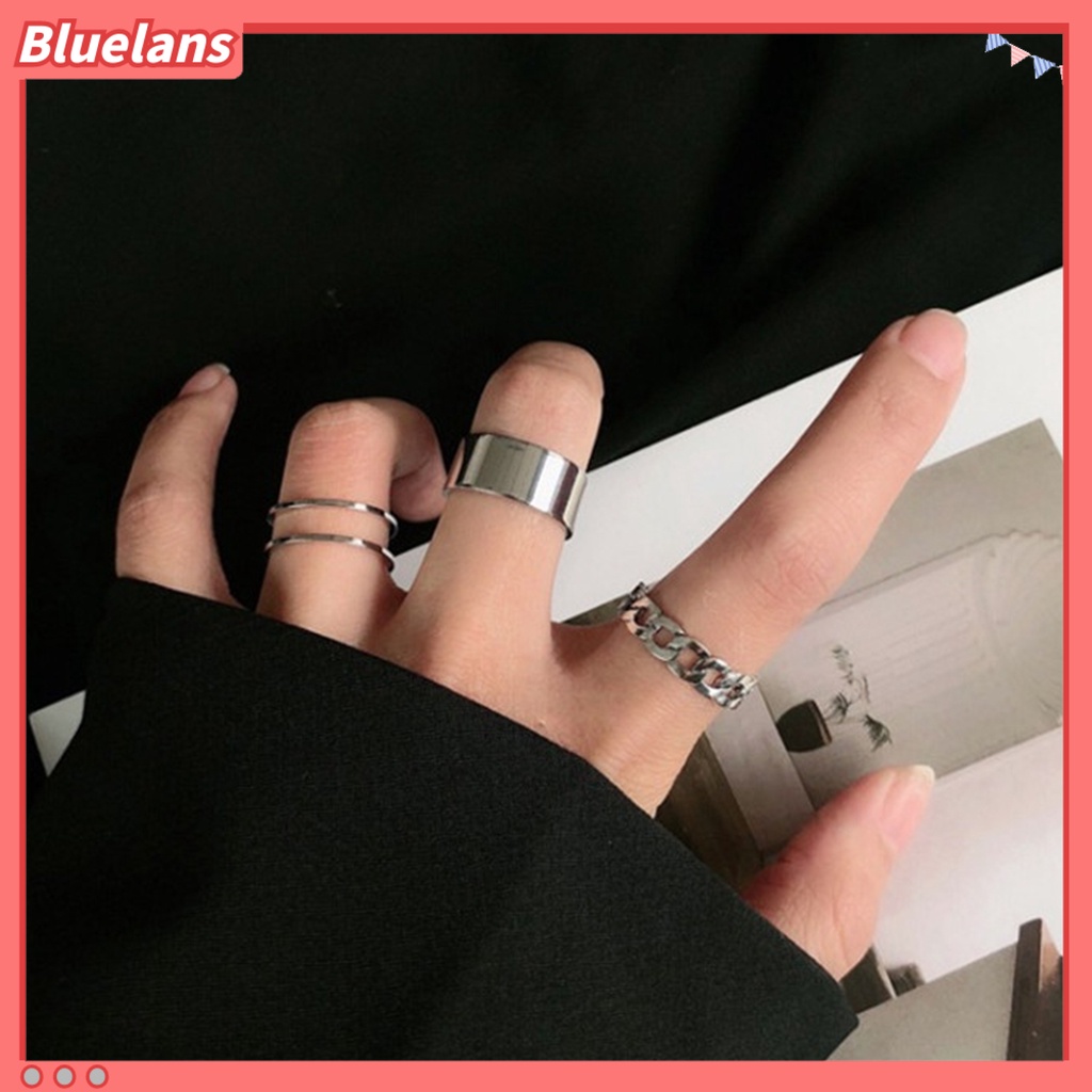 Bluelans 3Pcs Ring Women Personality Hip-hop Adjustable Open End Finger Joint Decoration