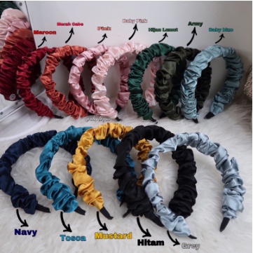 BANDO SCRUNCHIE KOREA KEKINIAN TERBARU BANDO KERUT HEADBAND RUFFLE POLOS DAN MOTIF BISA COD IMF