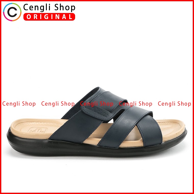 SANDAL CASUAL JIM JOKER PRIA ORIGINAL SLIDE KULIT BIRU NAVY JJ17