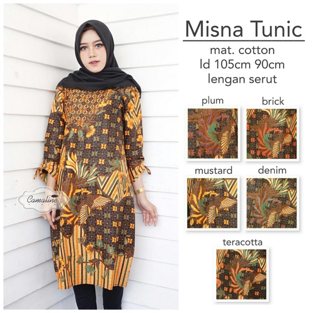 TUNIK TUNIC MISNA MODEL TERBARU BATIK LENGAN SERUT KOMBINASI KAWUNG BURUNG ZIGZAG TRUNTUM COKELAT