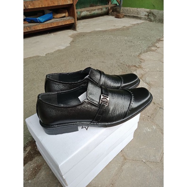 Sepatu Pantofel Pantopal Kulit Pria Murah Pendek Formal Kerja kantoran Dinas Warna Hitam