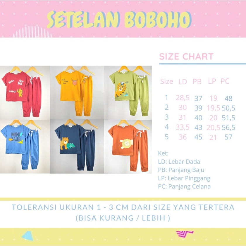 Setelan Playset Anak Boboho 1 - 5 Tahun Setelan Pendek Panjang Cotton Smilee Lucuna Unisex CBKS S23