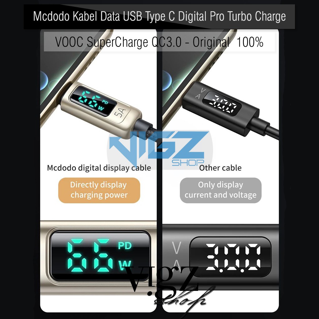 Mcdodo Kabel Data USB Type C Digital Pro Dartcharge Turbo Charge VOOC SuperCharge QC3.0 Original Silver