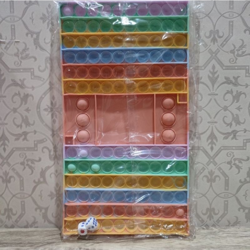 Mainan POP IT 2 PEMAIN super Jumbo rainbow panjang tebal free 2 dadu games anak-Peach / pink