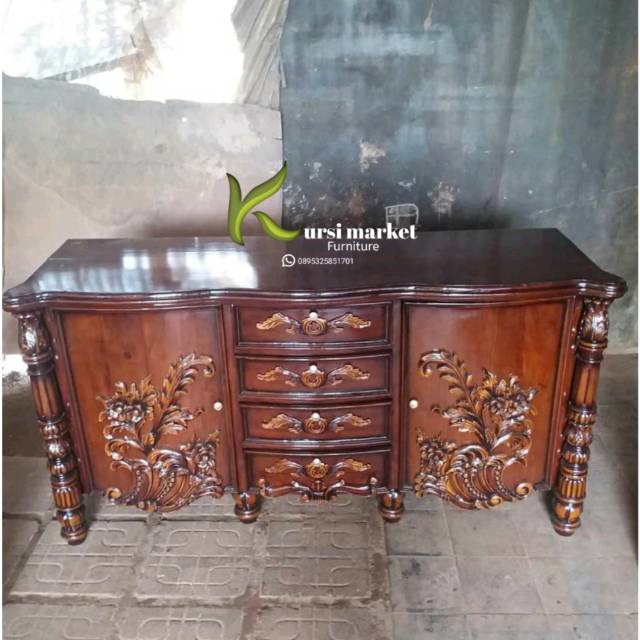 PROMO Bufet tempat tv ukir asli jepara kayu jati TPK Bufet unik classic